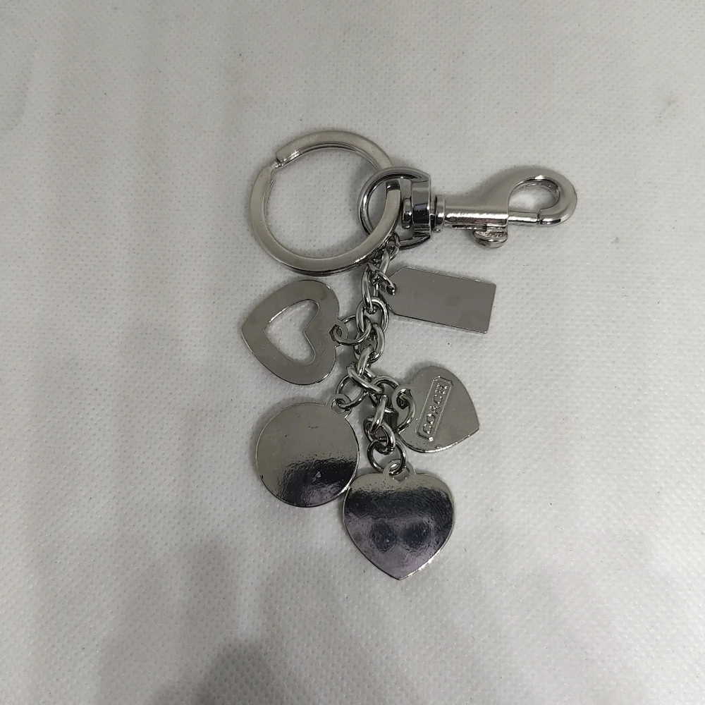 Coral and Silver Heart Keychain/Bag Charm